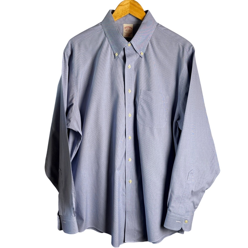 Brooks Brothers Mens 17-35 Blue Micro Houndstooth Non-Iron Cotton Dress Shirt